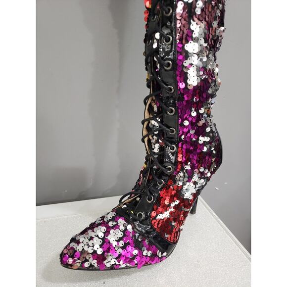 GORGEOUS Chase + Chloe Over Knee‎ Sequin Lace Front Boots Size 10 - Picture 3 of 10